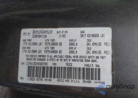 2004 Dodge Ram 1500 Slt/Laramie from USA, damaged, VIN 1D7HU18D44S607491